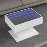 Sofabord med LED-lys 70x50x45 cm konstrueret træ hvid