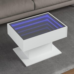 Sofabord med LED-lys 70x50x45 cm konstrueret træ hvid