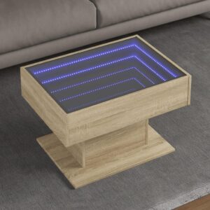 Sofabord med LED-lys 70x50x45 cm konstrueret træ sonoma-eg