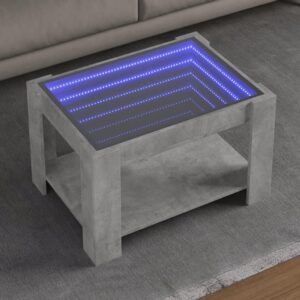 Sofabord med LED-lys 73x53x45 cm konstrueret træ betongrå