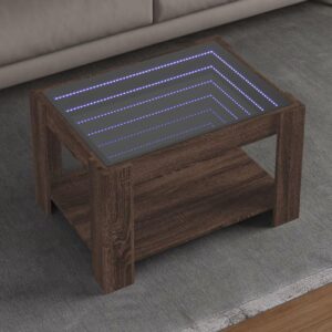 Sofabord med LED-lys 73x53x45 cm konstrueret træ brunt eg