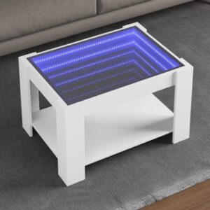 Sofabord med LED-lys 73x53x45 cm konstrueret træ hvid