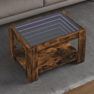 Sofabord med LED-lys 73x53x45 cm konstrueret træ røget eg