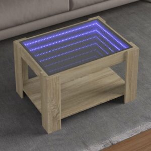 Sofabord med LED-lys 73x53x45 cm konstrueret træ sonoma-eg