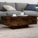 Sofabord med LED-lys 85x55x31 cm røget egetræsfarve - Kategori: 4 Sofabord med LED-lys 85x55x31 cm røget egetræsfarve