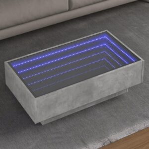 Sofabord med LED-lys 90x50x30 cm konstrueret træ betongrå