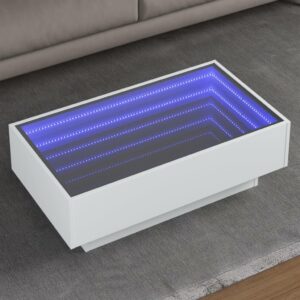 Sofabord med LED-lys 90x50x30 cm konstrueret træ hvid