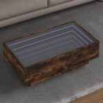 Sofabord med LED-lys 90x50x30 cm konstrueret træ røget eg - Kategori: 4 Sofabord med LED-lys 90x50x30 cm konstrueret træ røget eg