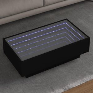 Sofabord med LED-lys 90x50x30 cm konstrueret træ sort