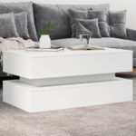 Sofabord med LED-lys 90x50x40 cm hvid - Kategori: 4 Sofabord med LED-lys 90x50x40 cm hvid
