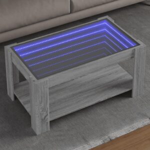 Sofabord med LED-lys 93x53x45 cm konstrueret træ grå sonoma-eg