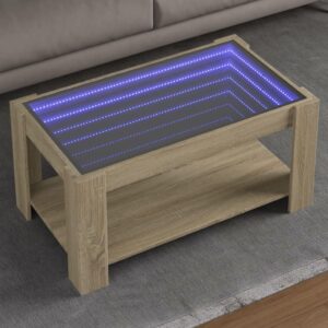 Sofabord med LED-lys 93x53x45 cm konstrueret træ sonoma-eg