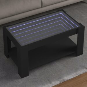 Sofabord med LED-lys 93x53x45 cm konstrueret træ sort