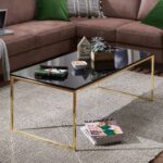 Sofabord med guldfarvet ramme, bordplade i sort glas, 120 cm - Kategori: 4 Sofabord med guldfarvet ramme, bordplade i sort glas, 120 cm