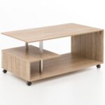 Sofabord med hjul, 105 x 48,5 x 60 cm, naturfarvet