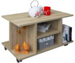 Sofabord med hjul, 40 x 80 x 40 cm, naturfarvet - Kategori: 4 Sofabord med hjul, 40 x 80 x 40 cm, naturfarvet