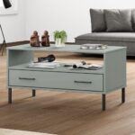 Sofabord med metalben OSLO 85x50x45 cm massivt træ grå - Kategori: 4 Sofabord med metalben OSLO 85x50x45 cm massivt træ grå