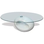 Sofabord med oval bordplade i glas højglans hvid - Kategori: 4 Sofabord med oval bordplade i glas højglans hvid