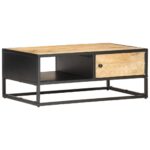 Sofabord med udskåret låge 90x55x36 cm ru mangotræ - Kategori: 4 Sofabord med udskåret låge 90x55x36 cm ru mangotræ