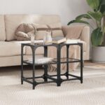 Sofaborde 2 stk. 30x30x45 cm sort glastop stål - Kategori: 4 Sofaborde 2 stk. 30x30x45 cm sort glastop stål