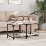 Sofaborde med transparent glastop 2 stk 40x40x40 cm stål - Kategori: 4 Sofaborde med transparent glastop 2 stk 40x40x40 cm stål