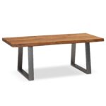 Unikt Sofabord i akacietræ, trapezformede metalben i krom, stor bordplade (120×60 cm) - Kategori: 4 Unikt Sofabord i akacietræ, trapezformede metalben i krom, stor bordplade (120x60 cm)