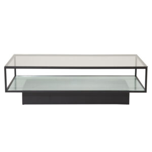 VENTURE DESIGN Maglehem sofabord, m. hylde - klar glas og sort metal (130x60)