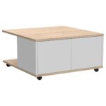 mobilt sofabord 70 x 70 x 36 cm egetræsfarve og blank hvid - Kategori: 4 mobilt sofabord 70 x 70 x 36 cm egetræsfarve og blank hvid
