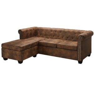 vidaXL L-formet Chesterfield sofa imiteret ruskind brun