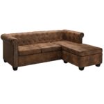 vidaXL L-formet Chesterfield sofa imiteret ruskind brun - Kategori: Komfortable og praktiske puffer 4 vidaXL L-formet Chesterfield sofa imiteret ruskind brun