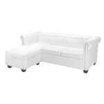 vidaXL L-formet Chesterfield sofa kunstlæder hvid