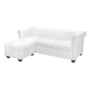 vidaXL L-formet Chesterfield sofa kunstlæder hvid