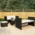 vidaXL haveloungesæt 5 dele med hynder polyrattan sort - Kategori: 4 vidaXL haveloungesæt 5 dele med hynder polyrattan sort