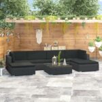 vidaXL haveloungesæt 7 dele med hynder polyrattan sort - Kategori: 4 vidaXL haveloungesæt 7 dele med hynder polyrattan sort