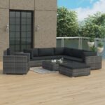 vidaXL haveloungesæt 8 dele med hynder polyrattan grå - Kategori: 4 vidaXL haveloungesæt 8 dele med hynder polyrattan grå