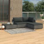 vidaXL haveloungesæt i 4 dele med hynder polyrattan grå - Kategori: 4 vidaXL haveloungesæt i 4 dele med hynder polyrattan grå