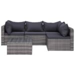 vidaXL havesofasæt 5 dele med hynder og puder polyrattan grå - Kategori: 4 vidaXL havesofasæt 5 dele med hynder og puder polyrattan grå