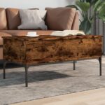 vidaXL sofabord 100x50x45 cm konstrueret træ og metal røget egetræ - Kategori: 4 vidaXL sofabord 100x50x45 cm konstrueret træ og metal røget egetræ