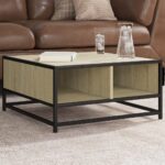 vidaXL sofabord 60,5x60,5x30 cm konstrueret træ og metal sonoma-eg