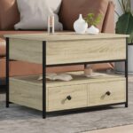 vidaXL sofabord 70x50x50 cm konstrueret træ og metal sonoma-eg - Kategori: 4 vidaXL sofabord 70x50x50 cm konstrueret træ og metal sonoma-eg