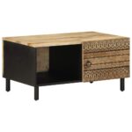 vidaXL sofabord 80x50x40 cm massivt ru mangotræ sort - Kategori: 4 vidaXL sofabord 80x50x40 cm massivt ru mangotræ sort