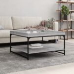 vidaXL sofabord 80x80x45 cm konstrueret træ og jern grå sonoma-eg - Kategori: 4 vidaXL sofabord 80x80x45 cm konstrueret træ og jern grå sonoma-eg