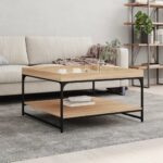 vidaXL sofabord 80x80x45 cm konstrueret træ og jern sonoma-eg - Kategori: 4 vidaXL sofabord 80x80x45 cm konstrueret træ og jern sonoma-eg