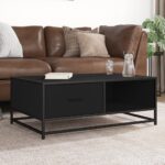 vidaXL sofabord 90x57x35 cm massivt konstrueret træ og metal sort - Kategori: 4 vidaXL sofabord 90x57x35 cm massivt konstrueret træ og metal sort
