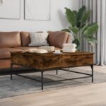 vidaXL sofabord 95x95x45 cm konstrueret træ og metal røget egetræ - Kategori: 4 vidaXL sofabord 95x95x45 cm konstrueret træ og metal røget egetræ