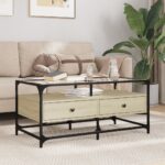 vidaXL sofabord med glasplade 98,5x50x45 cm sonoma-eg - Kategori: 4 vidaXL sofabord med glasplade 98,5x50x45 cm sonoma-eg