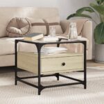 vidaXL sofabord med glasplade Sonoma Eg 50x50x45 cm Stål - Kategori: 4 vidaXL sofabord med glasplade Sonoma Eg 50x50x45 cm Stål