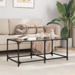 vidaXL sofabord med sort glastop 98,5x50x40 cm stål - Kategori: 4 vidaXL sofabord med sort glastop 98,5x50x40 cm stål