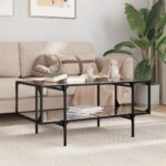 vidaXL sofabord med sort glastop 98,5x50x45 cm stål - Kategori: 4 vidaXL sofabord med sort glastop 98,5x50x45 cm stål