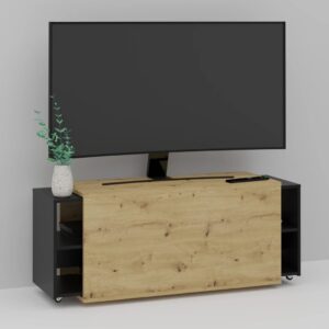 FMD tv-skab 194,5x39,9x49,2 cm egetræsfarvet og sort